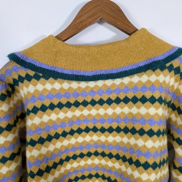 Mango Retro Stripes Acrylic Knit With Collar Ruffle Detail Pullover Sweater NWOT - Picture 9 of 11